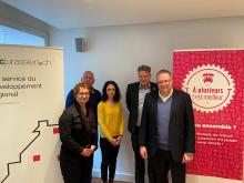 De gauche à droite, Mireille Gasser, Secrétaire d’arcjurassien.ch, Giorgio Giovannini, Directeur de Mobilidée, Amandine Ménétrier, Responsable RESE d’Orolux, Charles Constantin, Secrétaire UNAM, et Florian Németi, Directeur CNCI.